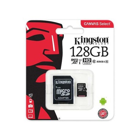 Kingston Memoria Micro SD 128GB Clase 10Computadoras Brillo