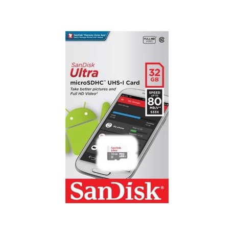 Memoria Sandisk Micro SD Clase 10 32gb 8...Computadoras Brillo
