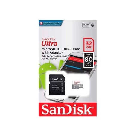 Memoria Sandisk Micro SD Clase 10 32gb 8...Computadoras Brillo