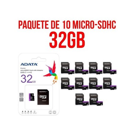 Paquete 10 Micro SD 32GB ADATA Clase 10...Computadoras Brillo