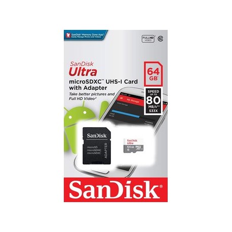 Memoria Micro SD SanDisk® Ultra 64gb SDS...Computadoras Brillo